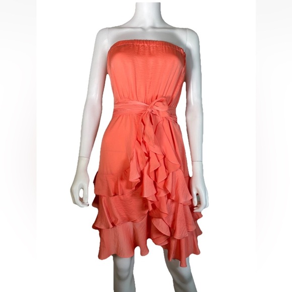 Rebecca Taylor SWIFTIE Cha Cha Ruffle Dress Tiered Strapless Sash Tie Coral Sz 8 - Picture 8 of 16